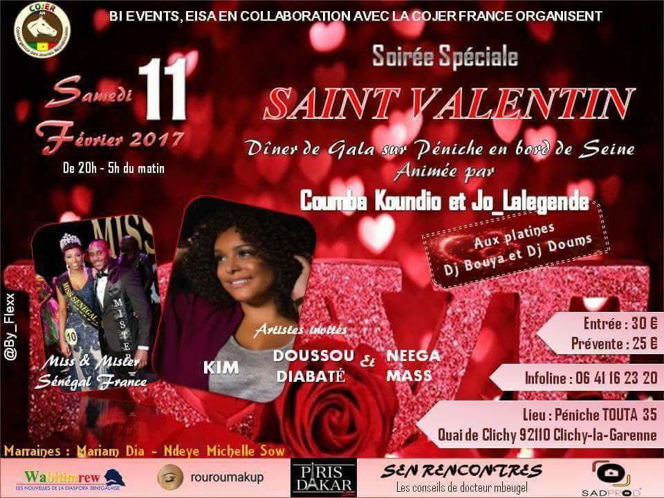 Affiche Soirée Saint Valentin — dîner de gala sur péniche, 11 février 2017